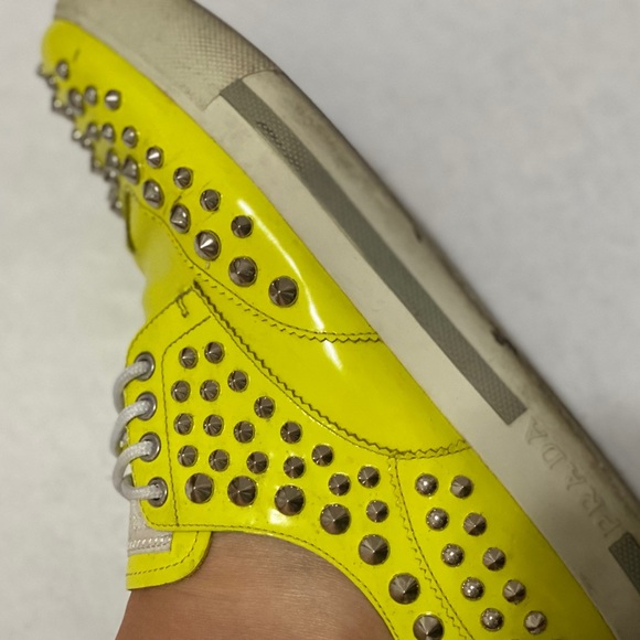 PRADA Neon Yellow Studded Sneakers - Picture 6 of 7